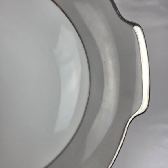 Sango Plantina Round Serving Bowl 9 Inch White with Gray Band & Platinum Trim - Picture 3 of 11